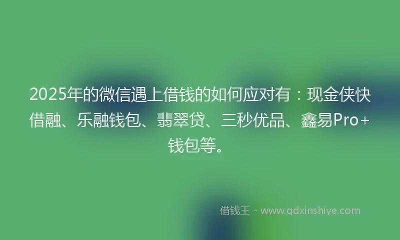 2025年的微信遇上借钱的如何应对有：现金侠快借融、乐融钱包、翡翠贷、三秒优品、鑫易Pro+钱包等。