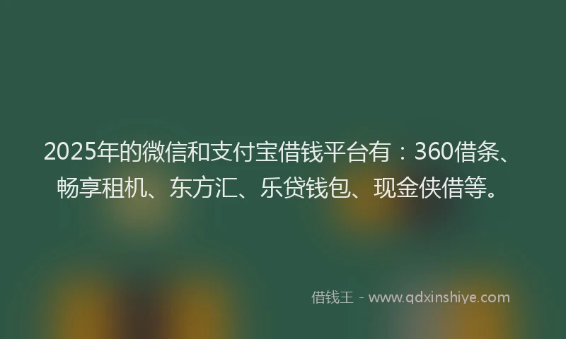 2025年的微信和支付宝借钱平台有：360借条、畅享租机、东方汇、乐贷钱包、现金侠借等。
