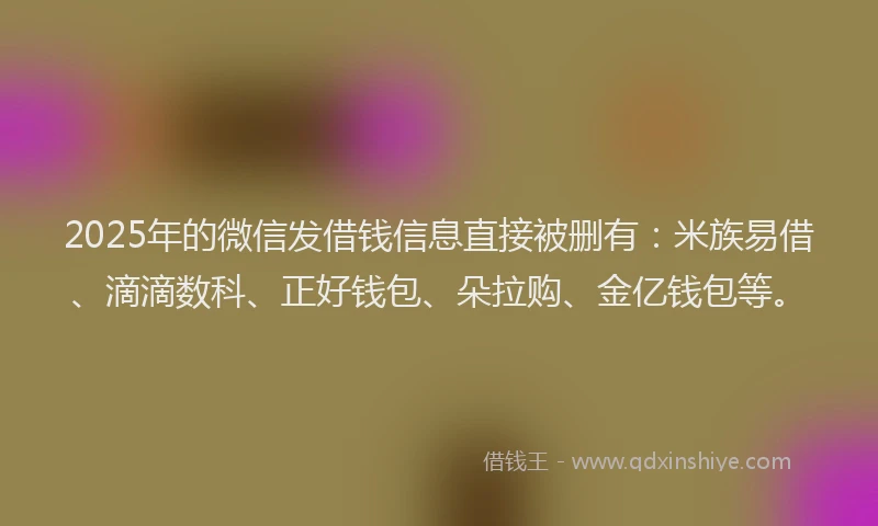 2025年的微信发借钱信息直接被删有：米族易借、滴滴数科、正好钱包、朵拉购、金亿钱包等。
