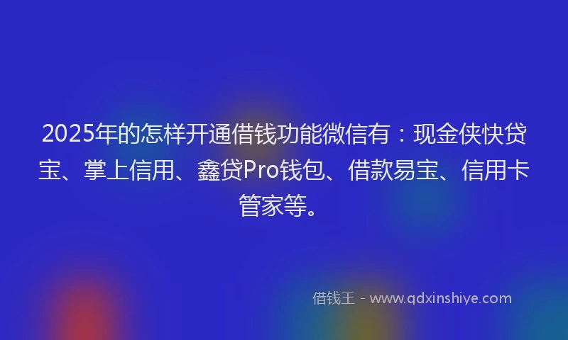 2025年的怎样开通借钱功能微信有：现金侠快贷宝、掌上信用、鑫贷Pro钱包、借款易宝、信用卡管家等。