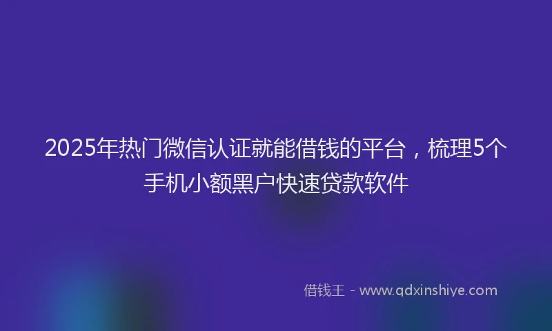 2025年热门微信认证就能借钱的平台，梳理5个手机小额黑户快速贷款软件