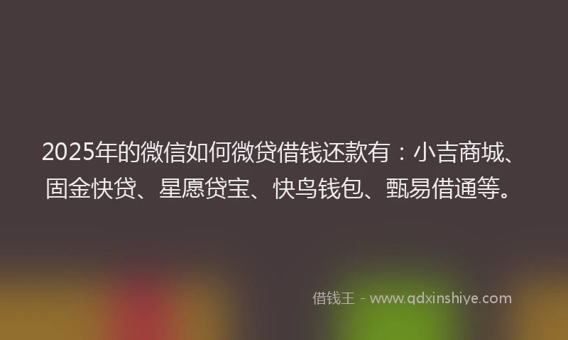 2025年的微信如何微贷借钱还款有：小吉商城、固金快贷、星愿贷宝、快鸟钱包、甄易借通等。