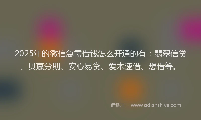 2025年的微信急需借钱怎么开通的有：翡翠信贷、贝赢分期、安心易贷、爱木速借、想借等。