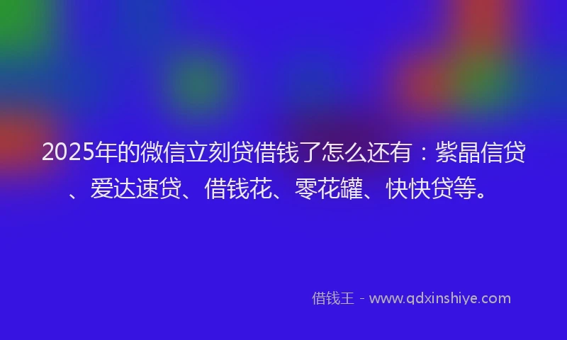 2025年的微信立刻贷借钱了怎么还有：紫晶信贷、爱达速贷、借钱花、零花罐、快快贷等。