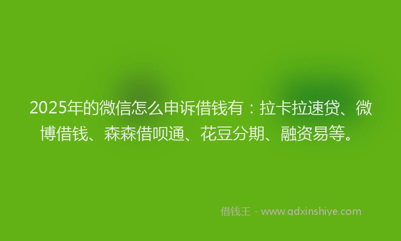 2025年的微信怎么申诉借钱有：拉卡拉速贷、微博借钱、森森借呗通、花豆分期、融资易等。