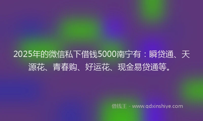 2025年的微信私下借钱5000南宁有：瞬贷通、天源花、青春购、好运花、现金易贷通等。