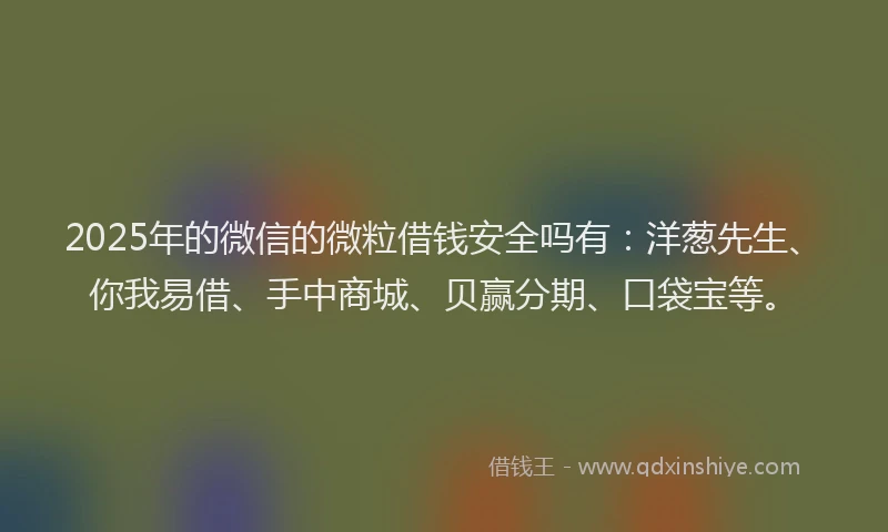 2025年的微信的微粒借钱安全吗有：洋葱先生、你我易借、手中商城、贝赢分期、口袋宝等。