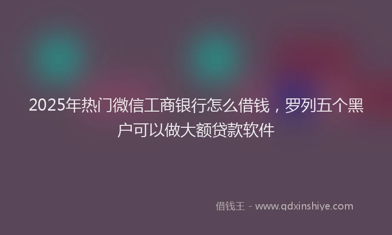 2025年热门微信工商银行怎么借钱，罗列五个黑户可以做大额贷款软件