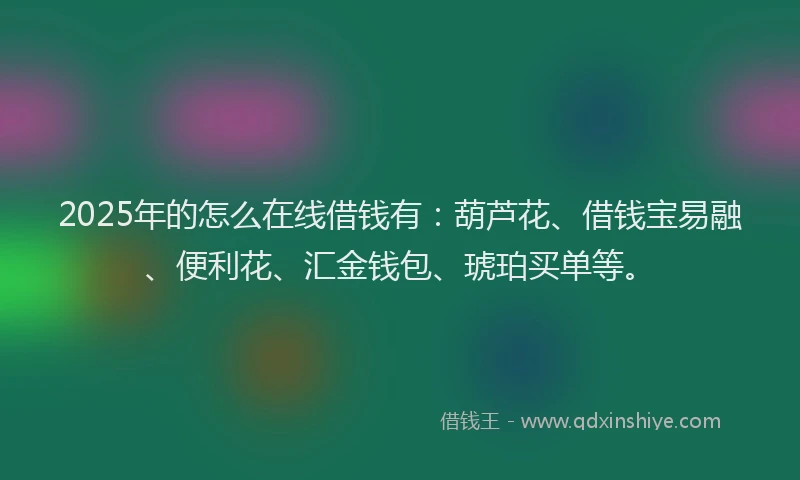 2025年的怎么在线借钱有：葫芦花、借钱宝易融、便利花、汇金钱包、琥珀买单等。