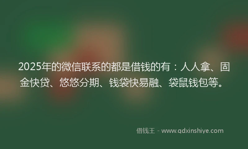 2025年的微信联系的都是借钱的有：人人拿、固金快贷、悠悠分期、钱袋快易融、袋鼠钱包等。