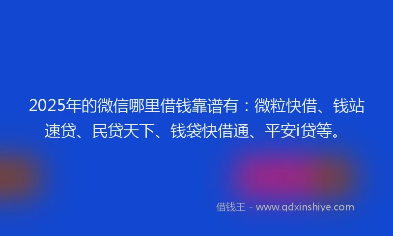 2025年的微信哪里借钱靠谱有：微粒快借、钱站速贷、民贷天下、钱袋快借通、平安i贷等。