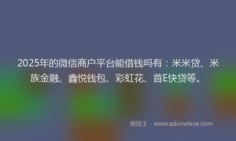 2025年的微信商户平台能借钱吗有：米米贷、米族金融、鑫悦钱包、彩虹花、首E快贷等。