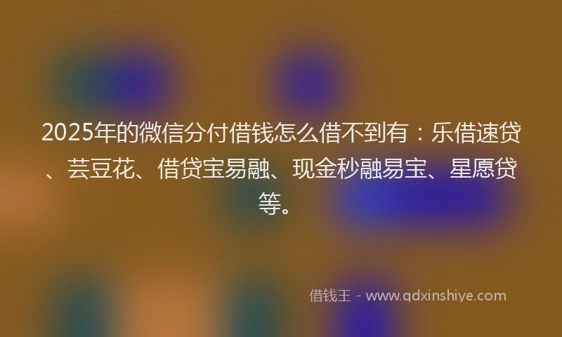 2025年的微信分付借钱怎么借不到有：乐借速贷、芸豆花、借贷宝易融、现金秒融易宝、星愿贷等。