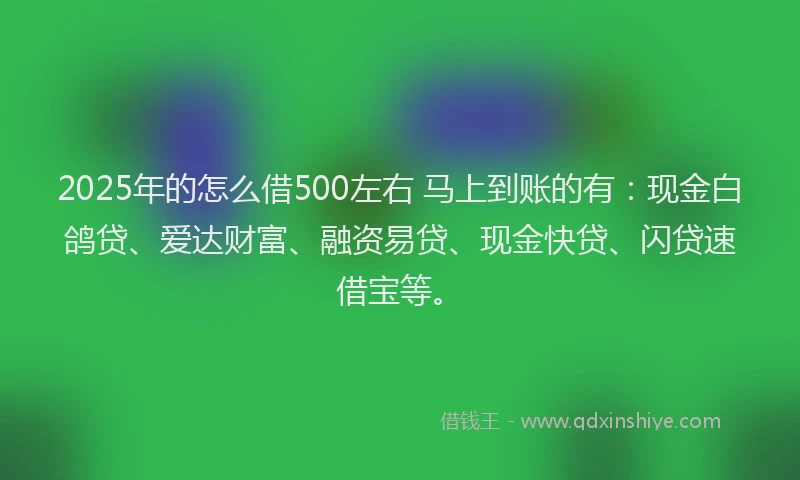 2025年的怎么借500左右 马上到账的有:现金白鸽贷、爱达财富、融资易贷、现金快贷、闪贷速借宝等。