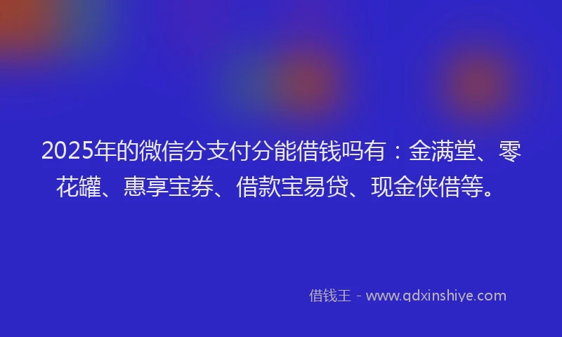 2025年的微信分支付分能借钱吗有：金满堂、零花罐、惠享宝券、借款宝易贷、现金侠借等。