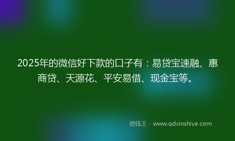 2025年的微信好下款的口子有：易贷宝速融、惠商贷、天源花、平安易借、现金宝等。