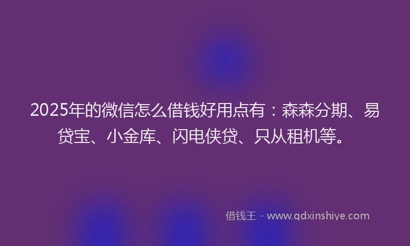 2025年的微信怎么借钱好用点有：森森分期、易贷宝、小金库、闪电侠贷、只从租机等。