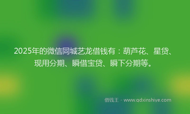 2025年的微信同城艺龙借钱有：葫芦花、星贷、现用分期、瞬借宝贷、瞬下分期等。
