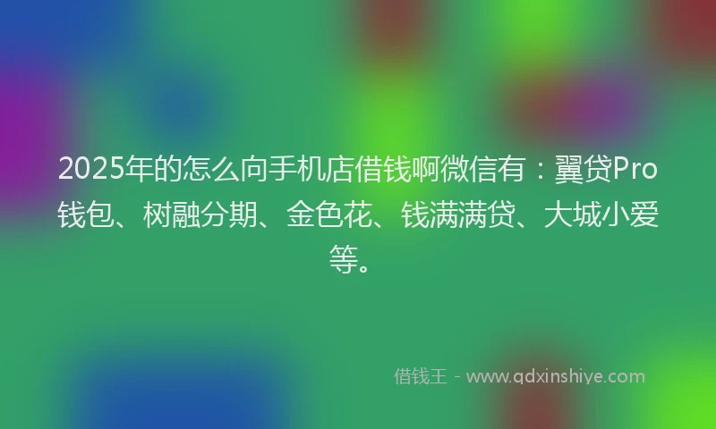 2025年的怎么向手机店借钱啊微信有:翼贷Pro钱包、树融分期、金色花、钱满满贷、大城小爱等。
