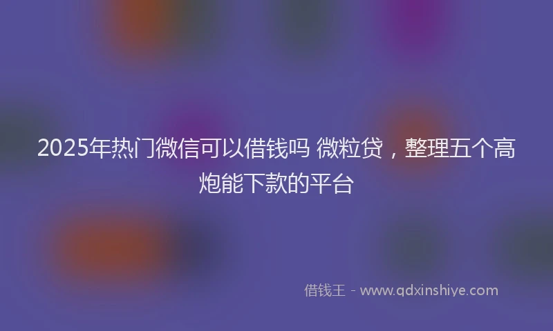 2025年热门微信可以借钱吗 微粒贷，整理五个高炮能下款的平台