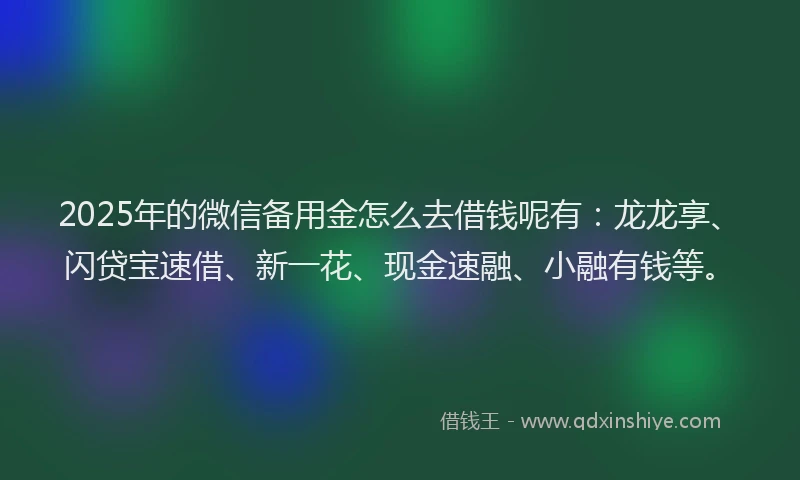 2025年的微信备用金怎么去借钱呢有：龙龙享、闪贷宝速借、新一花、现金速融、小融有钱等。