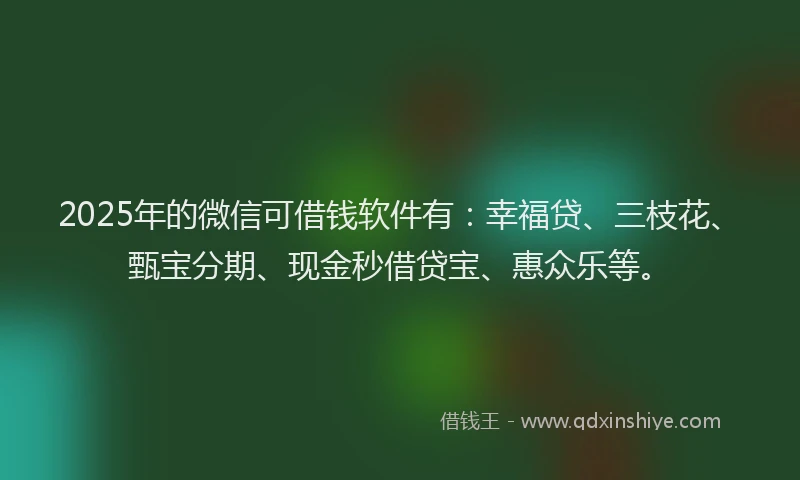 2025年的微信可借钱软件有：幸福贷、三枝花、甄宝分期、现金秒借贷宝、惠众乐等。