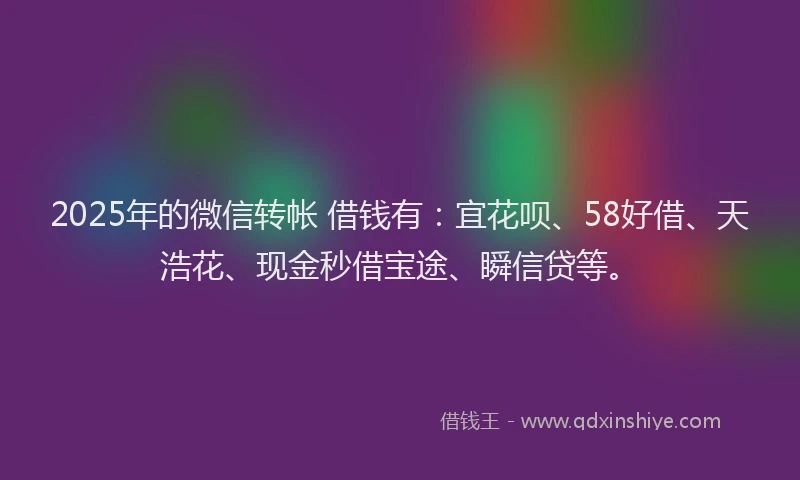 2025年的微信转帐 借钱有：宜花呗、58好借、天浩花、现金秒借宝途、瞬信贷等。