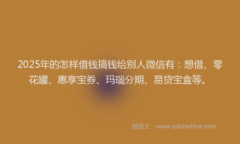 2025年的怎样借钱搞钱给别人微信有：想借、零花罐、惠享宝券、玛瑙分期、易贷宝盒等。