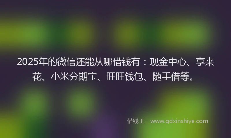 2025年的微信还能从哪借钱有：现金中心、享来花、小米分期宝、旺旺钱包、随手借等。
