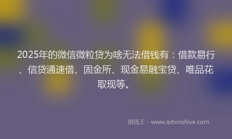 2025年的微信微粒贷为啥无法借钱有:借款易行、信贷通速借、固金所、现金易融宝贷、唯品花取现等。