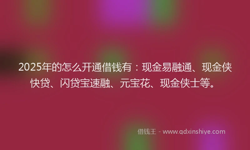2025年的怎么开通借钱有：现金易融通、现金侠快贷、闪贷宝速融、元宝花、现金侠士等。