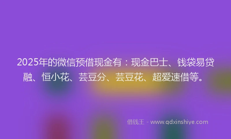 2025年的微信预借现金有：现金巴士、钱袋易贷融、恒小花、芸豆分、芸豆花、超爱速借等。
