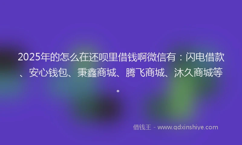 2025年的怎么在还呗里借钱啊微信有：闪电借款、安心钱包、秉鑫商城、腾飞商城、沐久商城等。