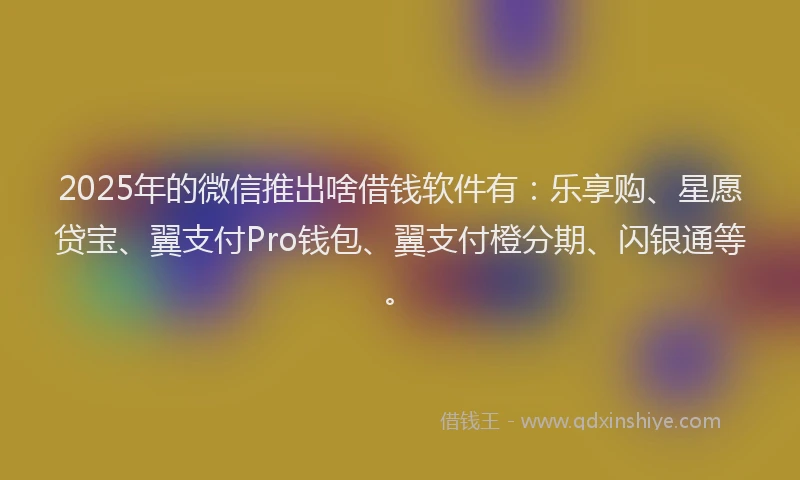 2025年的微信推出啥借钱软件有：乐享购、星愿贷宝、翼支付Pro钱包、翼支付橙分期、闪银通等。