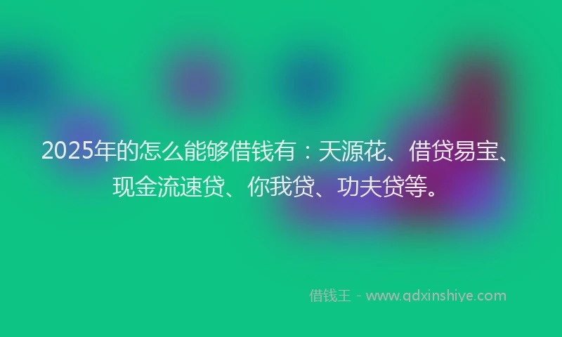 2025年的怎么能够借钱有：天源花、借贷易宝、现金流速贷、你我贷、功夫贷等。