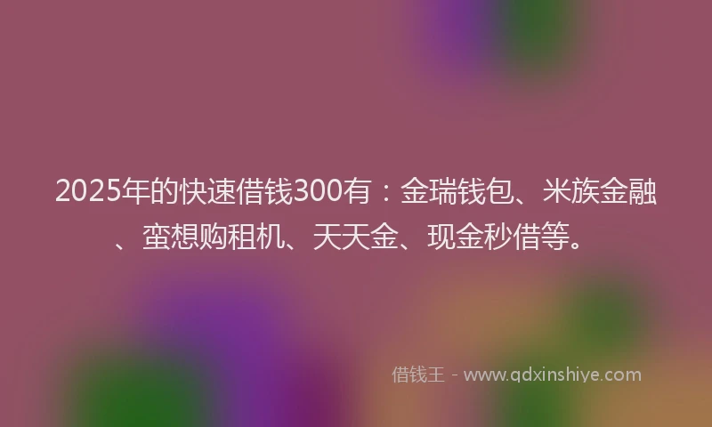 2025年的快速借钱300有：金瑞钱包、米族金融、蛮想购租机、天天金、现金秒借等。