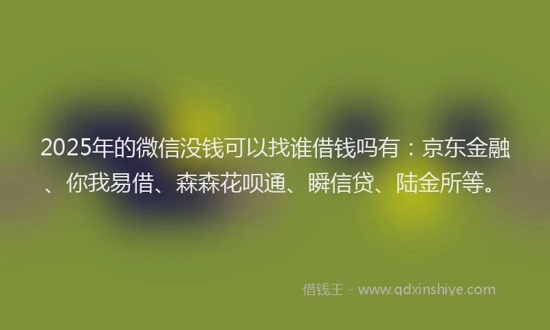 2025年的微信没钱可以找谁借钱吗有：京东金融、你我易借、森森花呗通、瞬信贷、陆金所等。