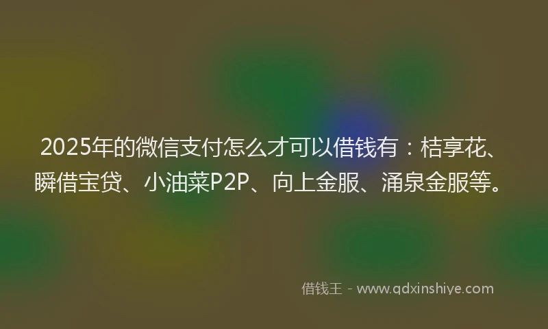 2025年的微信支付怎么才可以借钱有：桔享花、瞬借宝贷、小油菜P2P、向上金服、涌泉金服等。