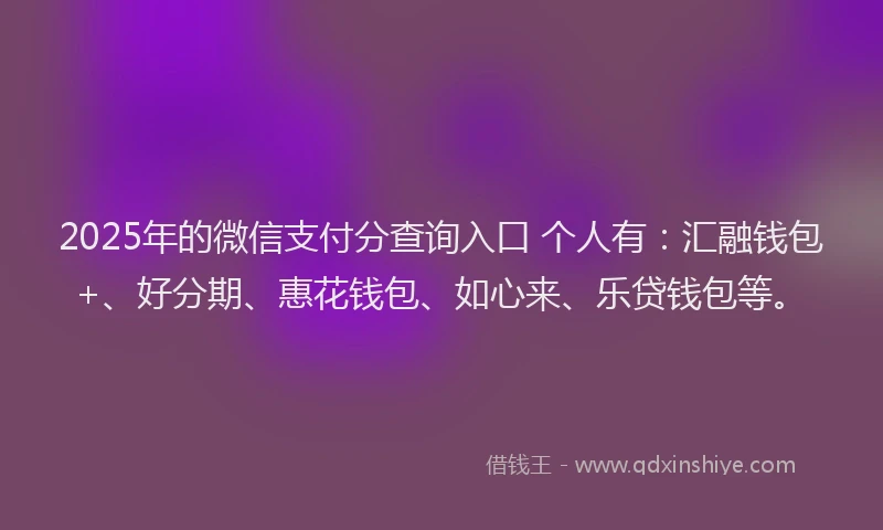 2025年的微信支付分查询入口 个人有：汇融钱包+、好分期、惠花钱包、如心来、乐贷钱包等。