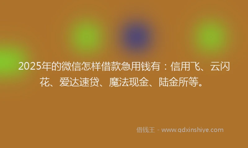 2025年的微信怎样借款急用钱有：信用飞、云闪花、爱达速贷、魔法现金、陆金所等。