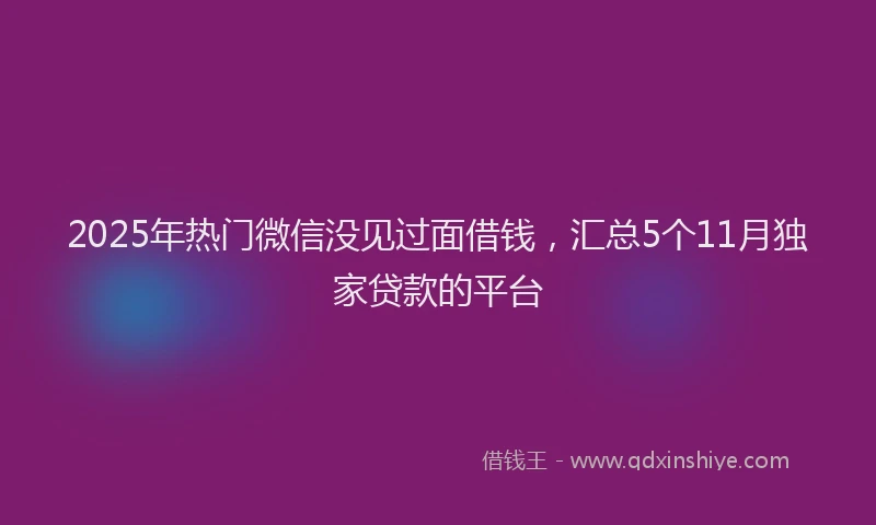 2025年热门微信没见过面借钱，汇总5个11月独家贷款的平台