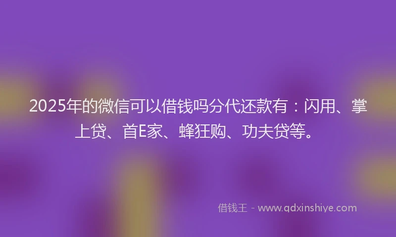 2025年的微信可以借钱吗分代还款有：闪用、掌上贷、首E家、蜂狂购、功夫贷等。