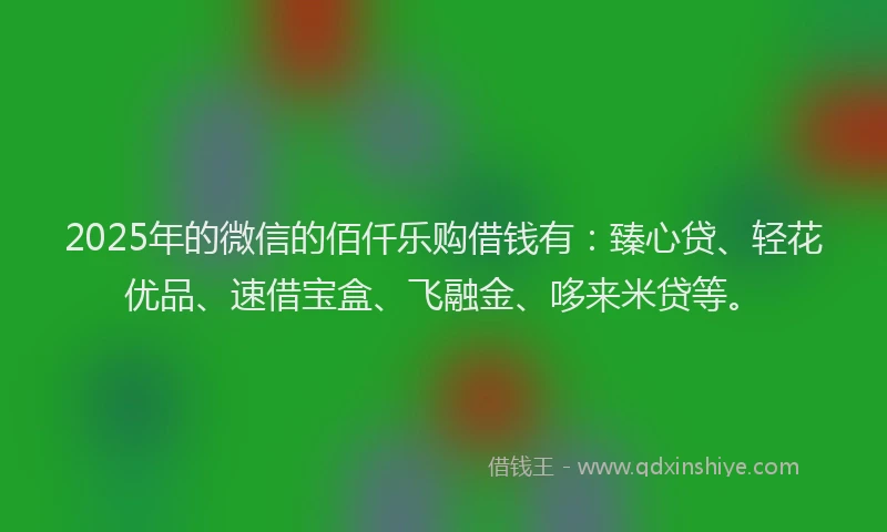 2025年的微信的佰仟乐购借钱有：臻心贷、轻花优品、速借宝盒、飞融金、哆来米贷等。