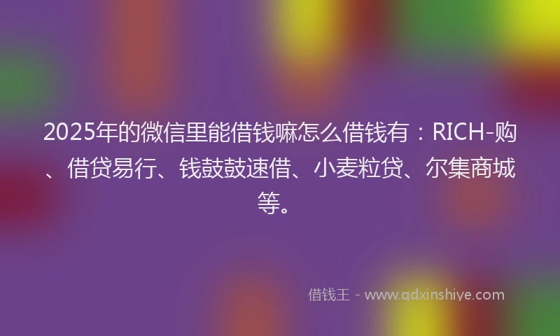 2025年的微信里能借钱嘛怎么借钱有：RICH-购、借贷易行、钱鼓鼓速借、小麦粒贷、尔集商城等。