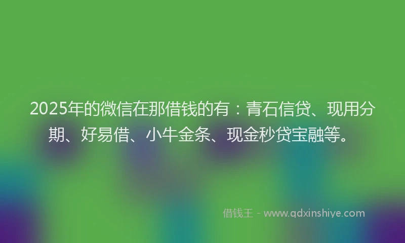 2025年的微信在那借钱的有：青石信贷、现用分期、好易借、小牛金条、现金秒贷宝融等。