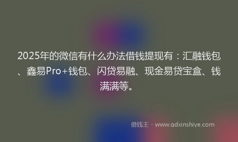 2025年的微信有什么办法借钱提现有：汇融钱包、鑫易Pro+钱包、闪贷易融、现金易贷宝盒、钱满满等。