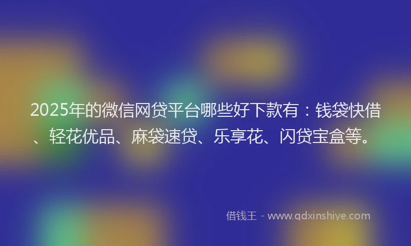 2025年的微信网贷平台哪些好下款有：钱袋快借、轻花优品、麻袋速贷、乐享花、闪贷宝盒等。