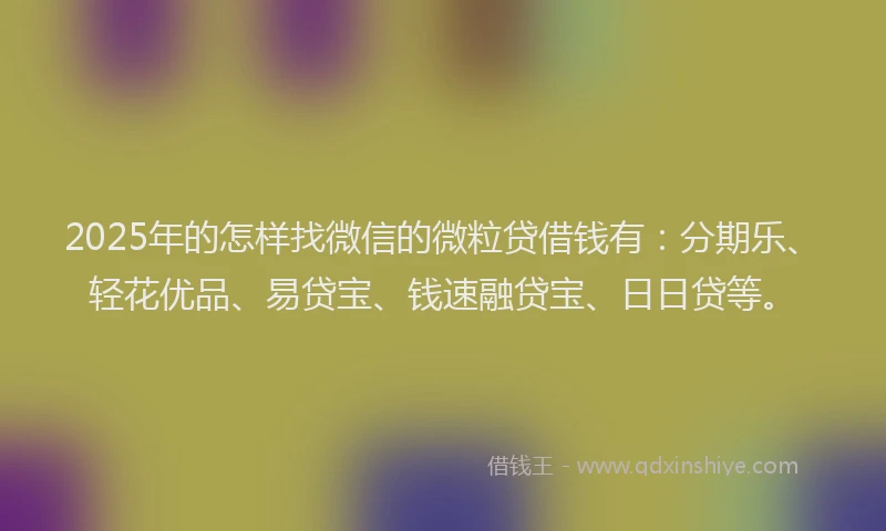 2025年的怎样找微信的微粒贷借钱有：分期乐、轻花优品、易贷宝、钱速融贷宝、日日贷等。