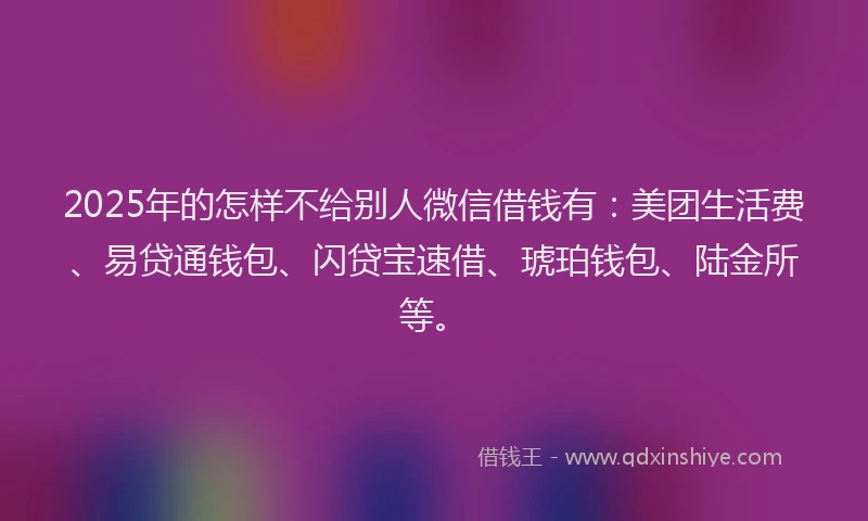 2025年的怎样不给别人微信借钱有：美团生活费、易贷通钱包、闪贷宝速借、琥珀钱包、陆金所等。