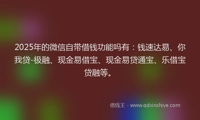 2025年的微信自带借钱功能吗有：钱速达易、你我贷-极融、现金易借宝、现金易贷通宝、乐借宝贷融等。